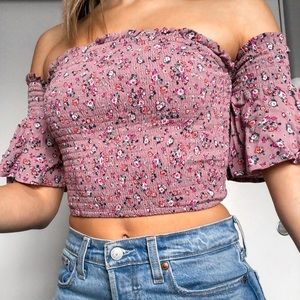 Lavender and multicolor floral crop top
